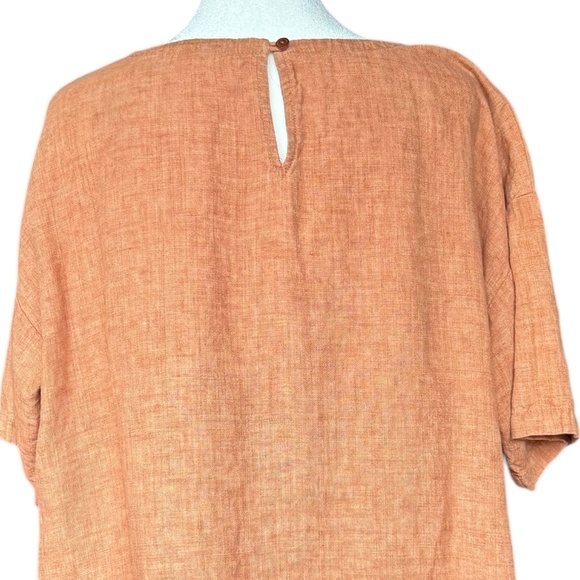 Eileen Fisher Orange Short Sleeve 100% Linen Top Sz M - Picture 4 of 6
